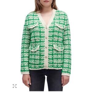 Maje Green and Cream Crew Neck Sweater